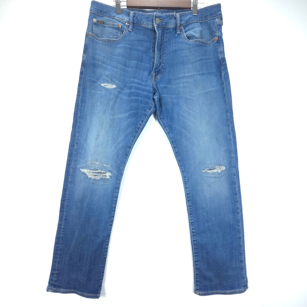 Streetwear Polo Ralph Lauren Jeans Mens 33 Blue Distressed Slim Straight Denim